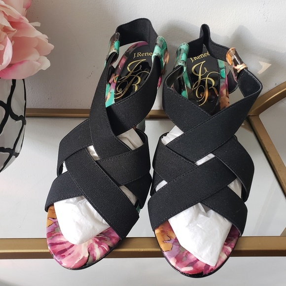 New J. Renee Floral Elastic Wedge Sandals - Picture 4 of 6
